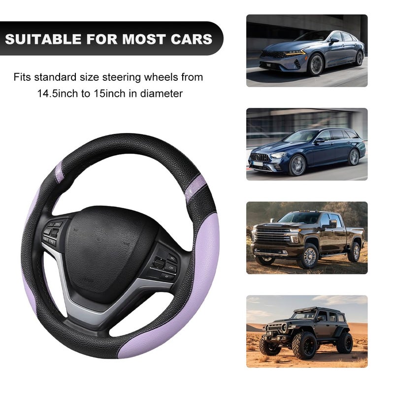 MUQIDA Car Steering Wheel Cover, 15 Inch Premium Leather Breathable Non-Slip Wheels Wrap, Universal Auto Comfortable Steering Wheel Protector for SUV Truck Van, Car Accessories (Purple) - Image 5