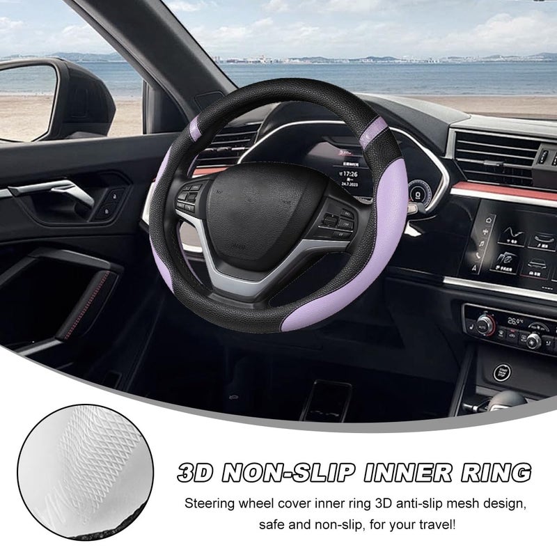 MUQIDA Car Steering Wheel Cover, 15 Inch Premium Leather Breathable Non-Slip Wheels Wrap, Universal Auto Comfortable Steering Wheel Protector for SUV Truck Van, Car Accessories (Purple) - Image 4