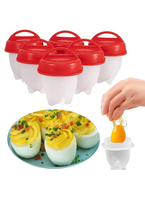 Shellless Egg Boiler - 6 Egg Boiler Molds with Removable Cover, Non-stick Boiled Egg Molds, Easy to Use and Clean
