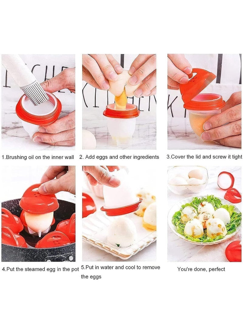 Shellless Egg Boiler - 6 Egg Boiler Molds with Removable Cover, Non-stick Boiled Egg Molds, Easy to Use and Clean