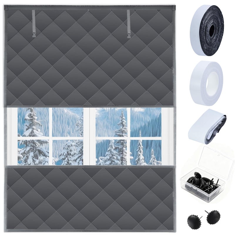 Jeyeou Visible Thermal Window Insulation Kit for Winter, Winterizing Insulated Window Cover Waterproof Oxford Cloth Cotton Layer Reusable Insulated Curtain Blanket Cold Protector for Home Attic RV Keep Warm - Image 1