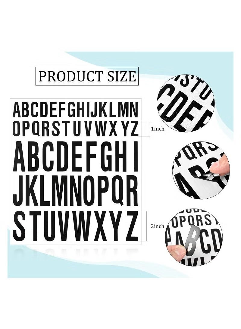 8 أوراق من ملصقات الحروف الكبيرة المصنوعة من الفينيل اللاصق الذاتي للحرف اليدوية واللافتات الخارجية والملصقات وصناديق البريد والنوافذ والأبواب والسيارات والشاحنات باللون الأسود مقاس 1 بوصة و2 بوصة - Image 5