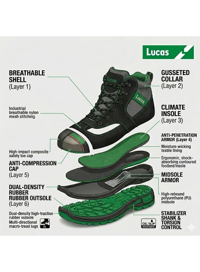 Lucas Nevis High Ankle Steel Toe Safety Shoes, Heavy Duty Industrial Work Shoes for Construction, Warehouse and Outdoor Job Sites with Slip Resistant Protective Sole for Men and Women - Image 2