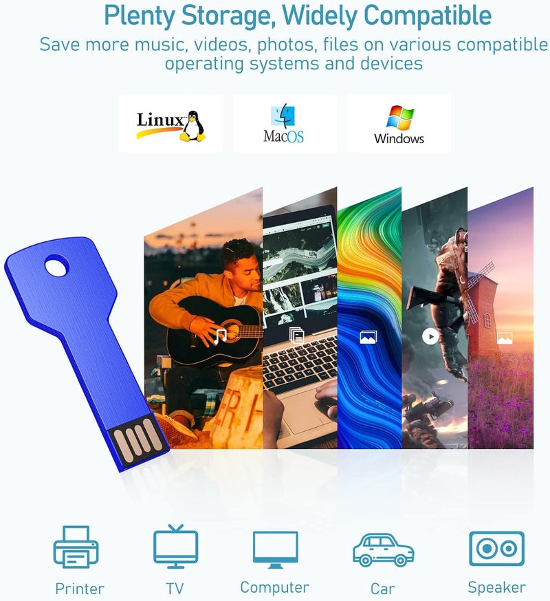 JUANWE 4GB USB Flash Drive Bulk 5 Pack, Metal Thumb Drive Small USB Key Shape Jump Drive Waterproof Zip Drive 2.0 Portable Memory Sticks for PC/Tablets/Mac/Laptop, Mixcolor for Customered Data Storage - Image 2