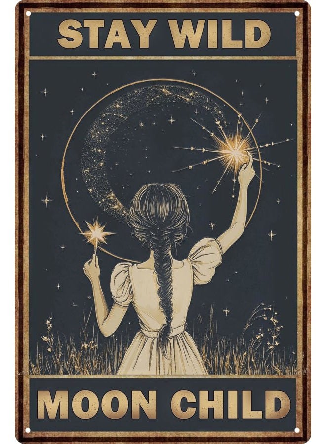 AWISZZZ Kitchen Wall Decor Moon Girl Stay Wild Moon Child Sign Retro Mushroom Wall Decor for Bathroom Living Room Coffee Bar Decor Metal Tin Sign Wall Decor Man Cave 8x12 In - Image 1