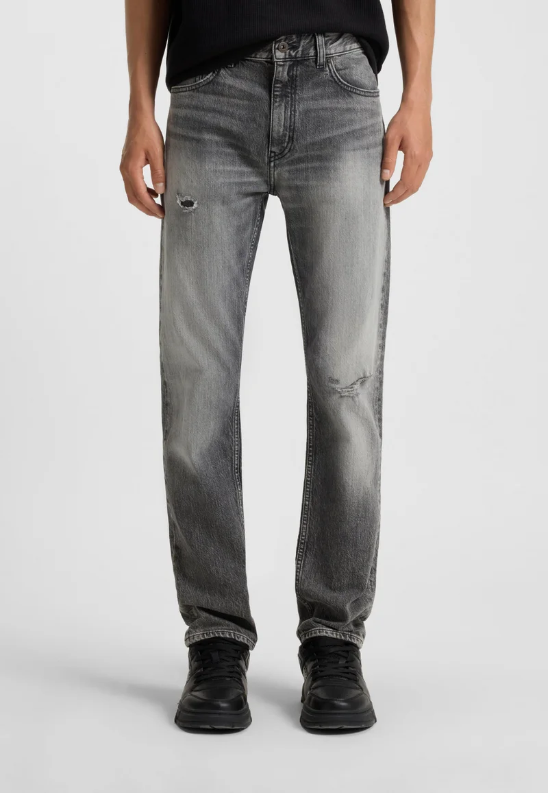 HUGO Slim-fit jeans in grey distressed denim