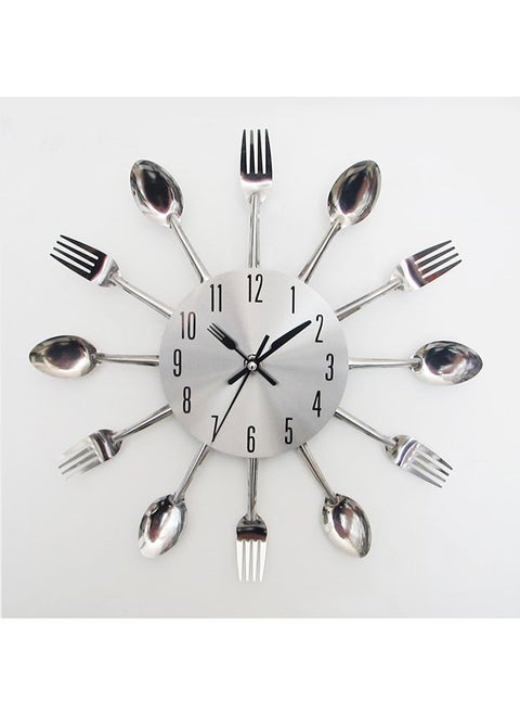 Cutlery Pattern Analog Wall Clock Silver 32 x 32cm