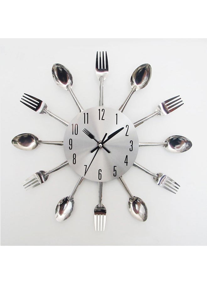NIBEMINENT - Cutlery Pattern Analog Wall Clock Silver 32 x 32cm - Image 1