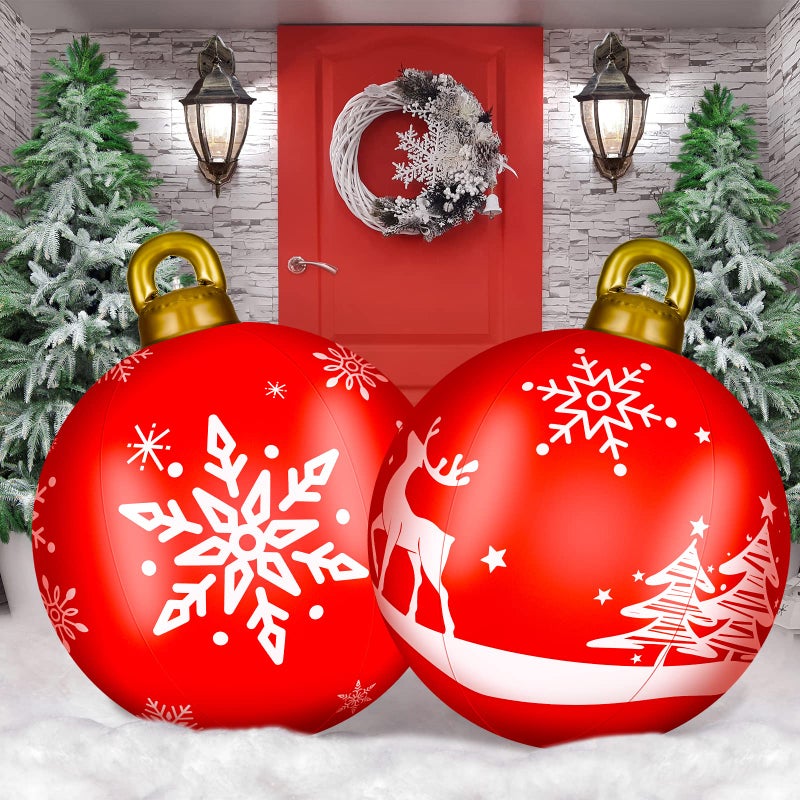 Jetec 2 Pieces 32 Inch Giant PVC Inflatable Christmas Decorated Ball Ornaments Outdoor Large Xmas Blow Ball Decorations for Christmas Themed Party OrnamentsElk Xmas Tree StyleRed - Image 2