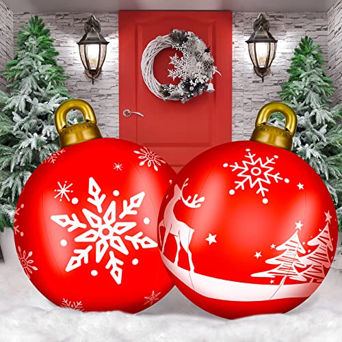 Jetec 2 Pieces 32 Inch Giant PVC Inflatable Christmas Decorated Ball Ornaments Outdoor Large Xmas Blow Ball Decorations for Christmas Themed Party OrnamentsElk Xmas Tree StyleRed - Image 1