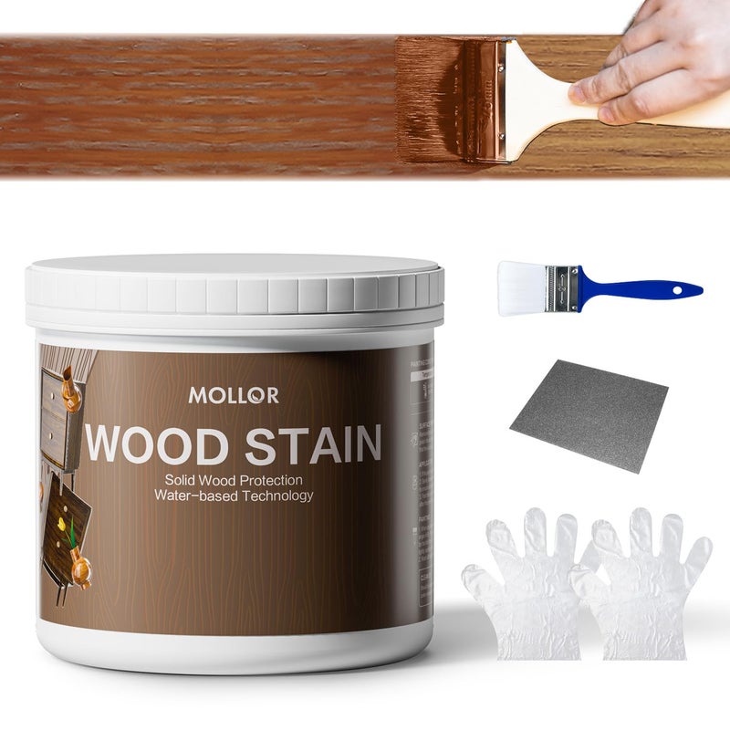 MOLLOR Wood Stain 16 Oz Water Based Wood Stain and Sealer in One No Priming No Top Coat Required Fast DryingLow OdorNonToxic Perfect for Indoor and Outdoor Furniture Teak with Tools - Image 2