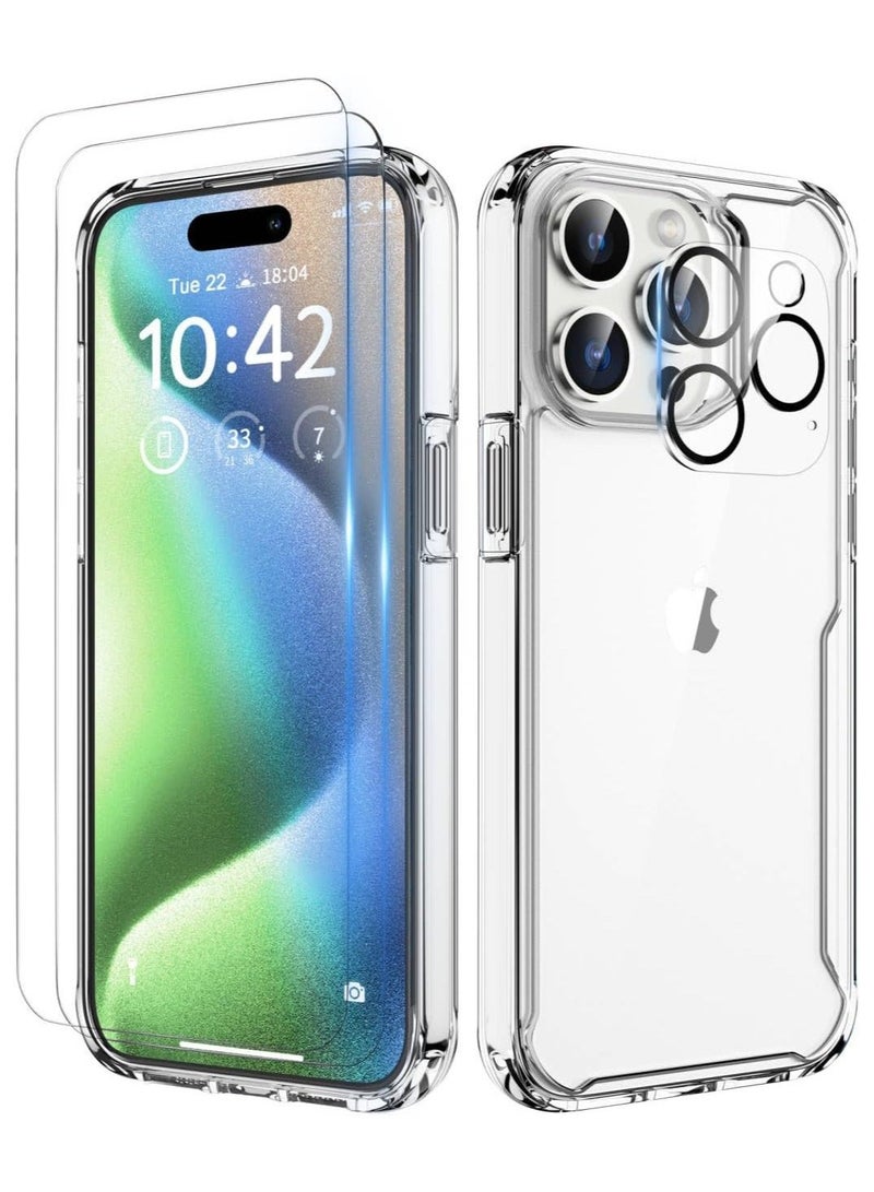 Raxoom iPhone 15 Pro Case with [2 Screen Protector + 1 Camera Lens Protector] [Military Grade Protection] Shockproof Hard PC Back Flexible TPU Sides Phone Case for iPhone 15 Pro Case Clear - Image 1