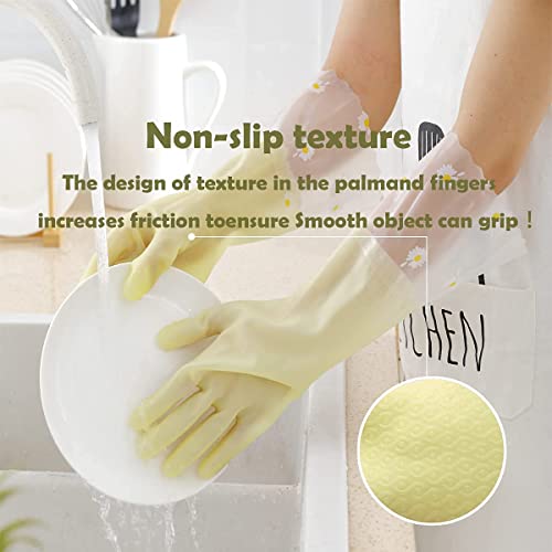 KAQ Dishwashing Cleaning Gloves 3 Pairs - Reusable Rubber Gloves Non-Slip Laundry Kitchen Gardening Waterproof Household Gloves(Medium) - Image 4