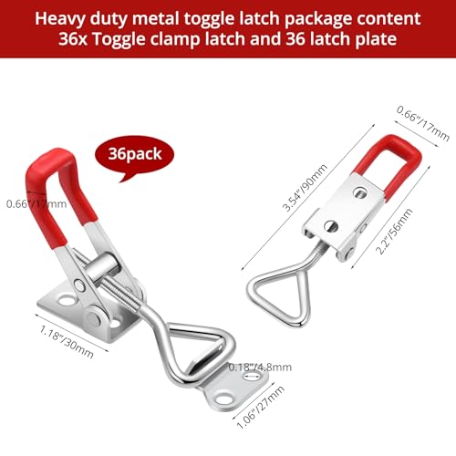 Hicarer 36 Pcs Toggle Latch Clamp Adjustable 330 Lbs Holding Capacity Pull Latch 4001 Heavy Duty Latch Lock Metal Door Latches Sturdy Latches Hardware for Smoker Lid Tool BoxRed No Lock Hole - Image 3