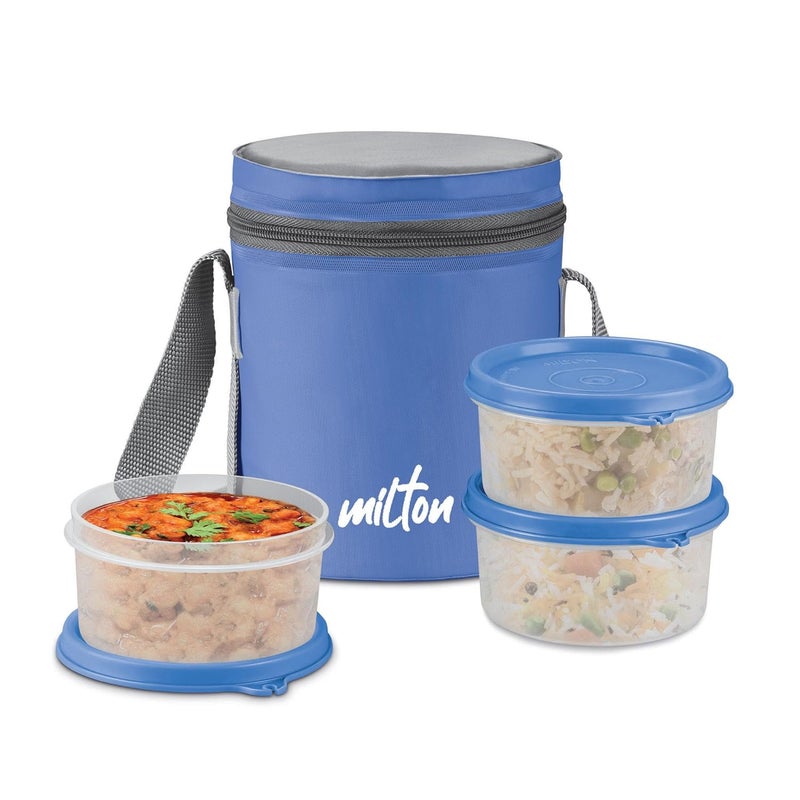 Milton MILTON Softline Foodie Tiffin Insulated Lunch Box Set of 3 280 ml Each Blue Leak Proof Microwave Safe Odour Proof Light Weight Easy to Carry Food Grade - Image 1