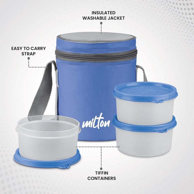 Milton MILTON Softline Foodie Tiffin Insulated Lunch Box Set of 3 280 ml Each Blue Leak Proof Microwave Safe Odour Proof Light Weight Easy to Carry Food Grade - Image 4