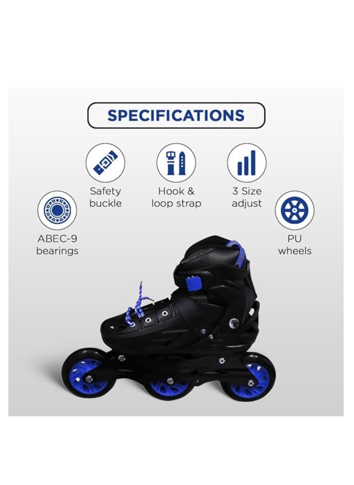 EL1033 Inline Adjustable Skates Medium Size 34 EUR (UK 1.5) - 38 EUR (UK 5) for 6 to 12 Years | Aluminium Chassis and 100 mm PU Three Wheels | With ABEC 9 Bearings | Indoor and Outdoor - pzsku/Z4F3EA3A1ABCAD20717FDZ/45/_/1709618038/6718e0e1-2b42-4c00-9121-d3fd56320ae6