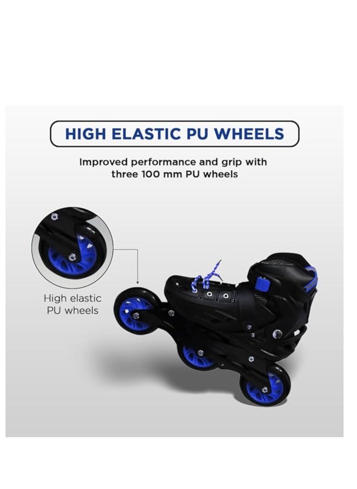 EL1033 Inline Adjustable Skates Medium Size 34 EUR (UK 1.5) - 38 EUR (UK 5) for 6 to 12 Years | Aluminium Chassis and 100 mm PU Three Wheels | With ABEC 9 Bearings | Indoor and Outdoor - pzsku/Z4F3EA3A1ABCAD20717FDZ/45/_/1709618055/da890a8f-b594-4009-9faf-0e843f9ff7ea