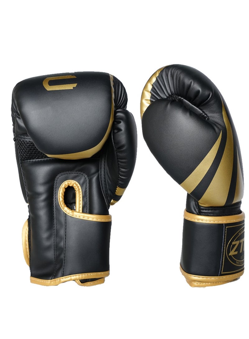 Boxing Gloves for Men & Women | 10oz Pro Training & Sparring Gloves for Boxing, Muay Thai, Kickboxing & Martial Arts | Durable PU Leather with Ventilated Palm (Gold, L) - Image 1