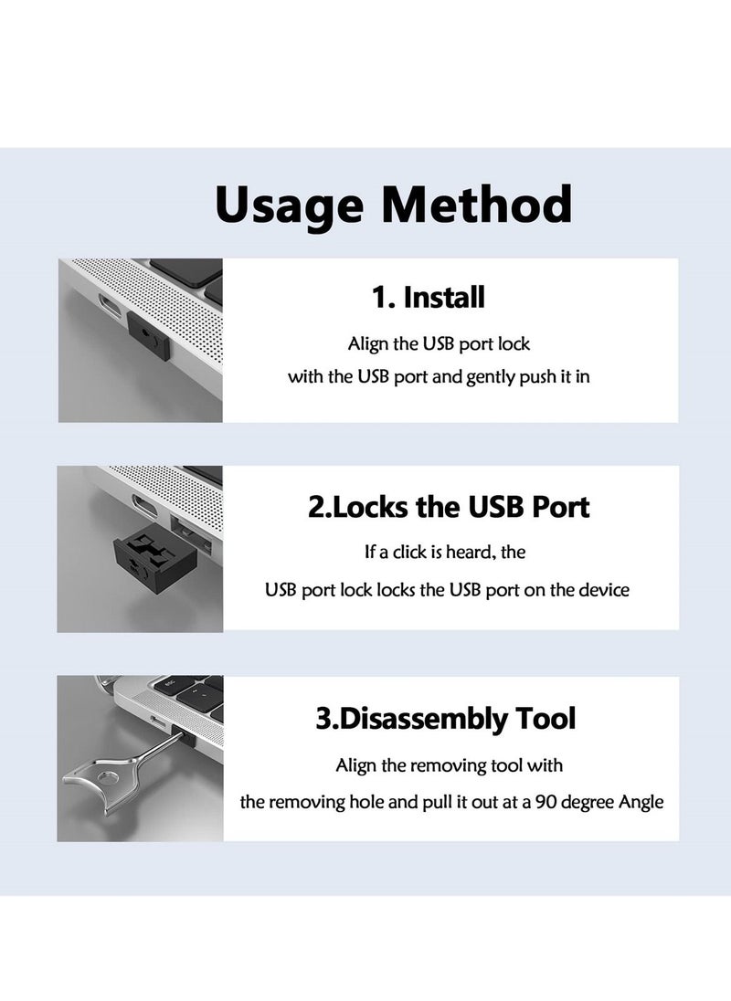 Y&D - USB Port Blocker Set with Key, A Dust Cap Female Protector, Locking and for Computers, TVs, Routers, Black,10Pcs - Image 1