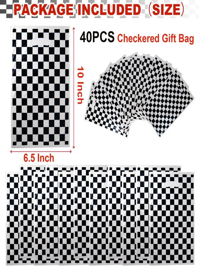 HEPAPATE 40Pcs Race Car Theme Checkered Treat Candy Bags, Race Car Party Favors, Black and White Checkered Gift Bags for Birthday Party Decor Supplies (Small) - Image 2