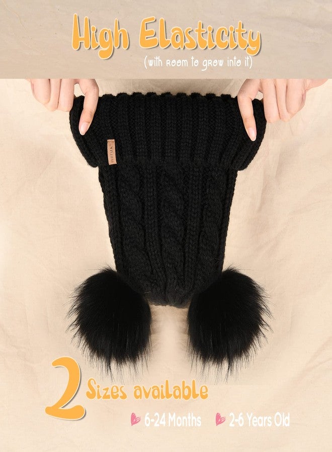 FURTALK Toddler Warm Winter Hat Kids Baby Knitted Soft Beanie with Double Faux Fur Pom Poms for Girls Boys Black with Black Pom,6-24 Months - Image 5