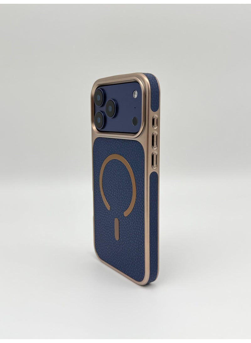 general Luxury Vegan Leather MagSafe iPhone Case with Electroplated Metal Frame & Lens Protection – Premium Slim Shockproof Back Cover for iPhone 17 Pro - Image 3