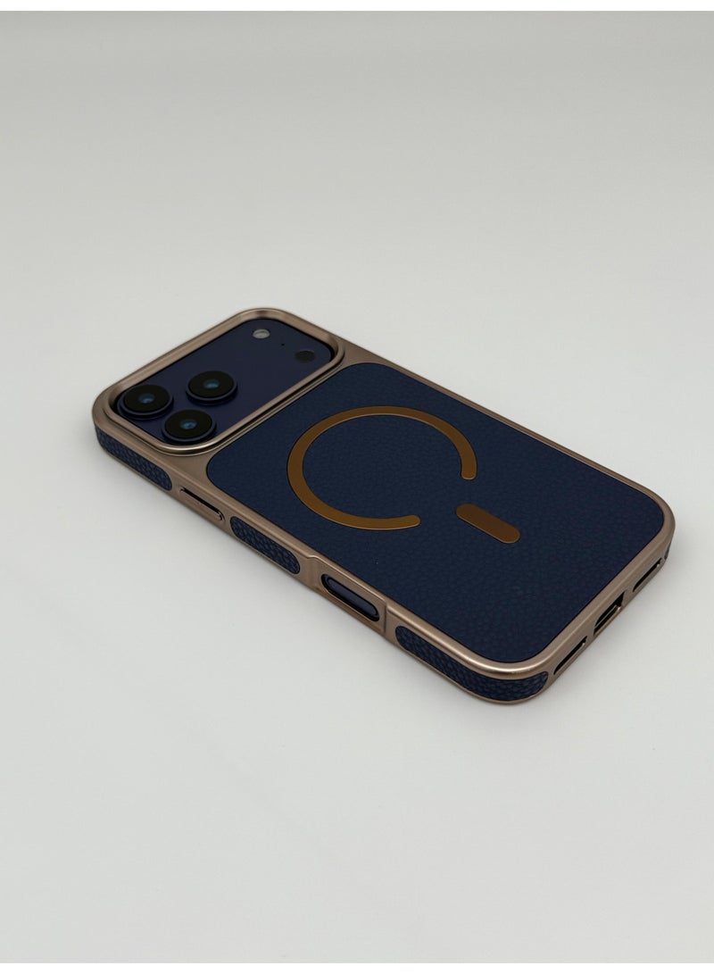 general Luxury Vegan Leather MagSafe iPhone Case with Electroplated Metal Frame & Lens Protection – Premium Slim Shockproof Back Cover for iPhone 17 Pro - Image 4