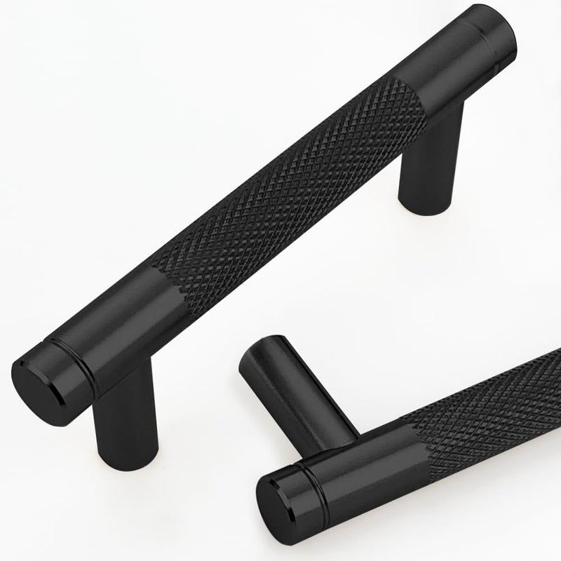 Gutuwellea 12 Pack 3 Inch 76 Mm Black Knurled Cabinet Handles Cabinet Pulls Aluminum Handles Knurled Drawer Pulls Oxidation Finish With Diamond Pattern 4"" Length (3"" Hole Center) - Image 1