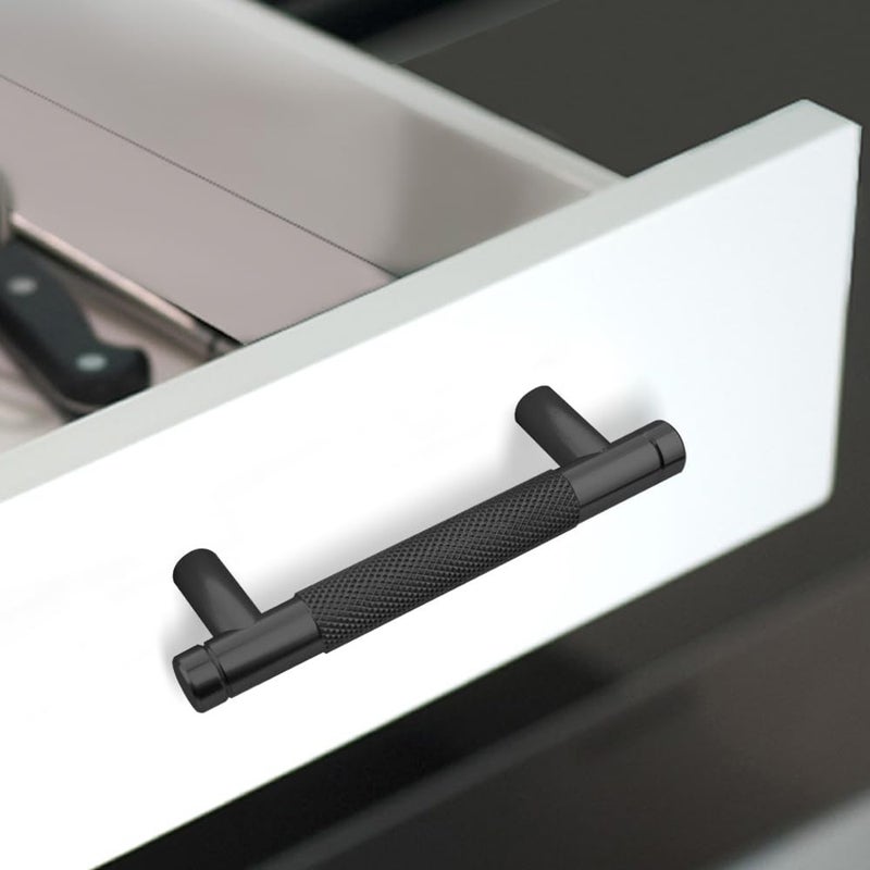 Gutuwellea 12 Pack 3 Inch 76 Mm Black Knurled Cabinet Handles Cabinet Pulls Aluminum Handles Knurled Drawer Pulls Oxidation Finish With Diamond Pattern 4"" Length (3"" Hole Center) - Image 2