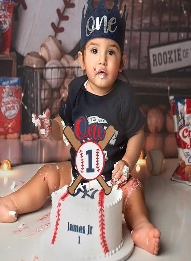 Jissoo Baseball 1st Birthday Cake Topper - Sports One Birthday Party Decorations,Rookie of the First Year Cake Topper,Sports Theme Centerpieces,Baseball Party Photo Props - Image 3