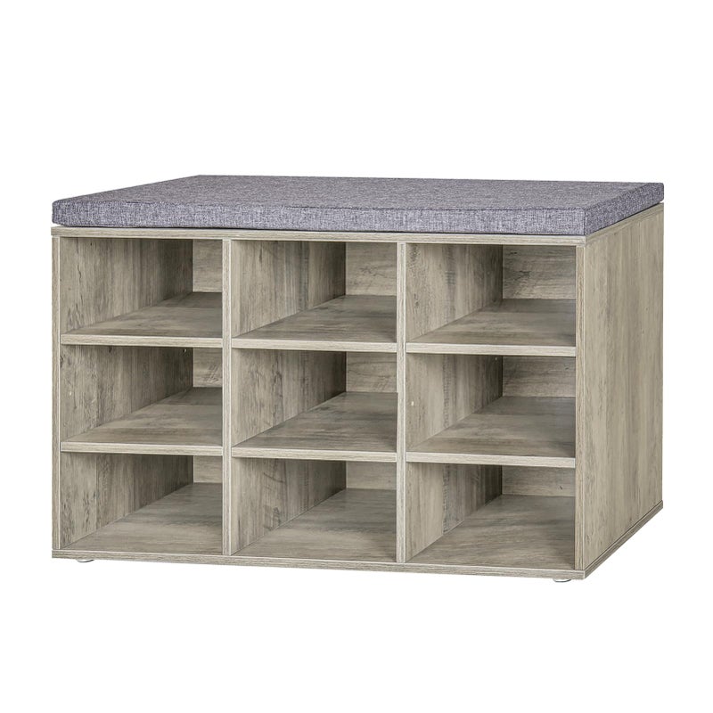 DINZI LVJ DINZI LVJ Shoe Bench 9 Cubbies Shoe Organizer for Entryway Storage Bench with Cushion Cubby Shoe Rack with Adjustable Shelves for Living Room Bedroom Mudroom Hallway Gray Wash