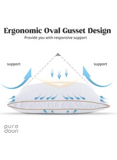 puredown Puredown Natural Goose Down Feather Pillows For Sleeping Oval Gusseted Down Pillow 100% Cotton Pillow Cover With Leaf Quilting Standard/Queen Set Of 2  - Image 3