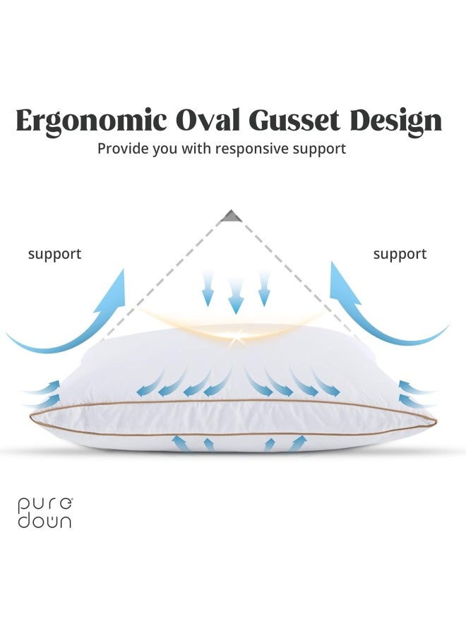 puredown وسائد ريش الإوز الطبيعية من بيورداون للنوم، وسادة دائرية محشوة بالريش، غلاف وسادة 100% قطن مع حياكة أوراق، مجموعة قياسية/ملكة من 2 - Image 3
