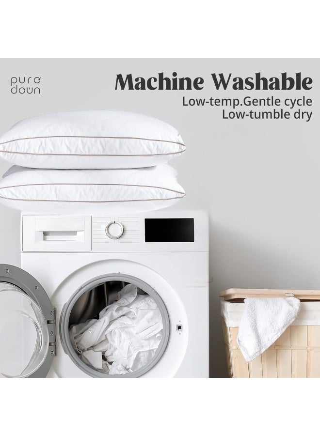 puredown وسائد ريش الإوز الطبيعية من بيورداون للنوم، وسادة دائرية محشوة بالريش، غلاف وسادة 100% قطن مع حياكة أوراق، مجموعة قياسية/ملكة من 2 - Image 5