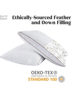 puredown Puredown Natural Goose Down Feather Pillows For Sleeping Oval Gusseted Down Pillow 100% Cotton Pillow Cover With Leaf Quilting Standard/Queen Set Of 2  - Image 4