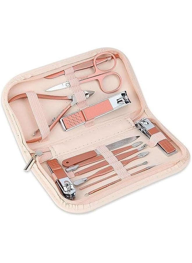 MOXO 12 in 1 Rose Gold Mani SetNail Clippers KitsBeauty Tool Portable SetPink Leather Bag Stainless Steel SetSuitable for Home Workplace Outdoor Travel  Giving Beauty Salon  - Image 1
