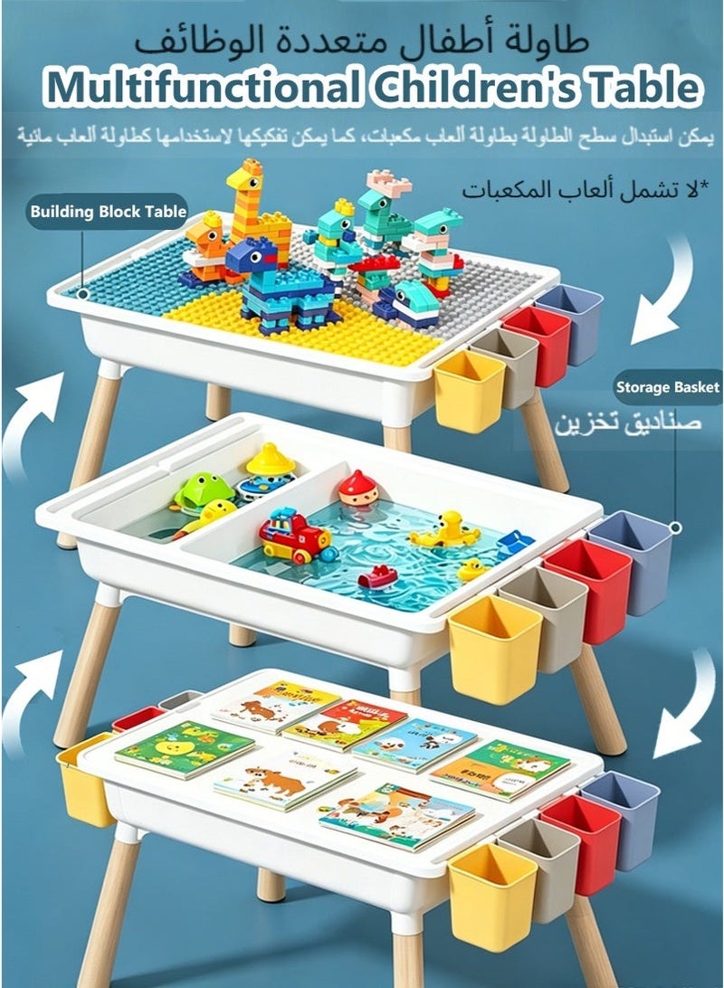 اكسيسن طقم طاولة وكراسي للأطفال، طاولة دراسة للأطفال قابلة لتعديل الارتفاع، طاولة للأطفال الصغار مزودة بـ 4 سلال تخزين ولفافة للرسم، طاولة أنشطة متعددة الوظائف للرسم والدراسة وتناول الطعام ولعب مكعبات البناء، سطح طاولة قابل للفصل للعب بالماء والرمل - Image 3