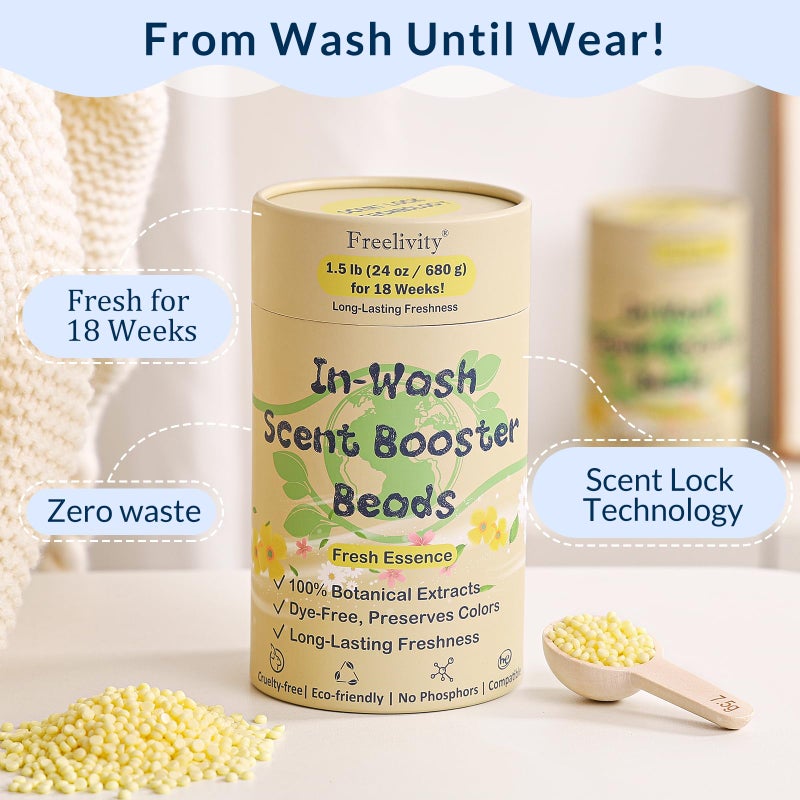 Freelivity Inâ€‘Wash Scent Booster Beads â€“ Fresh Essence Scent, Laundry Beads fabric softener, 24 oz â€“ Lasts Up to 70 Washing Cycles â€“ Ecoâ€‘Friendly & Safe for Babies and Kids - Image 2