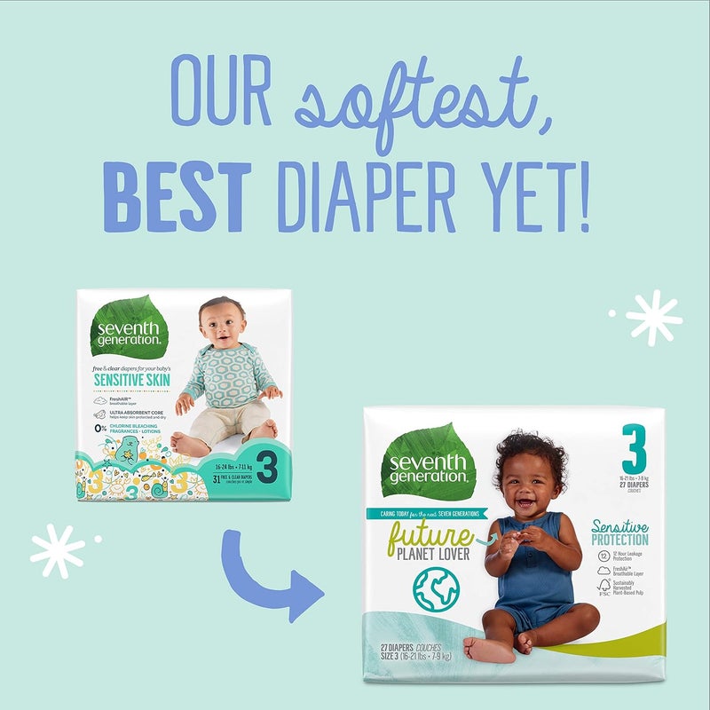 Seventh Generation Baby Diapers, Sensitive Protection, Size 3 - Image 3