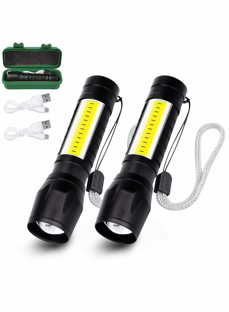 USB Rechargeable Torch, Outdoor Emergency Light Check Light XPE/COB Mini Torch, Portable Waterproof Handheld Torch for Camping, Outdoor, Emergency and Daily Use (2 Pack) - Image 1