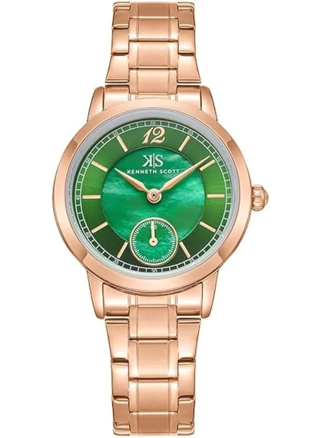 كينيث سكوت Kenneth Scott Women's 6T28 Movement Watch, Analog Display and Stainless Steel Strap - K23538-RBKMG, Rose Gold