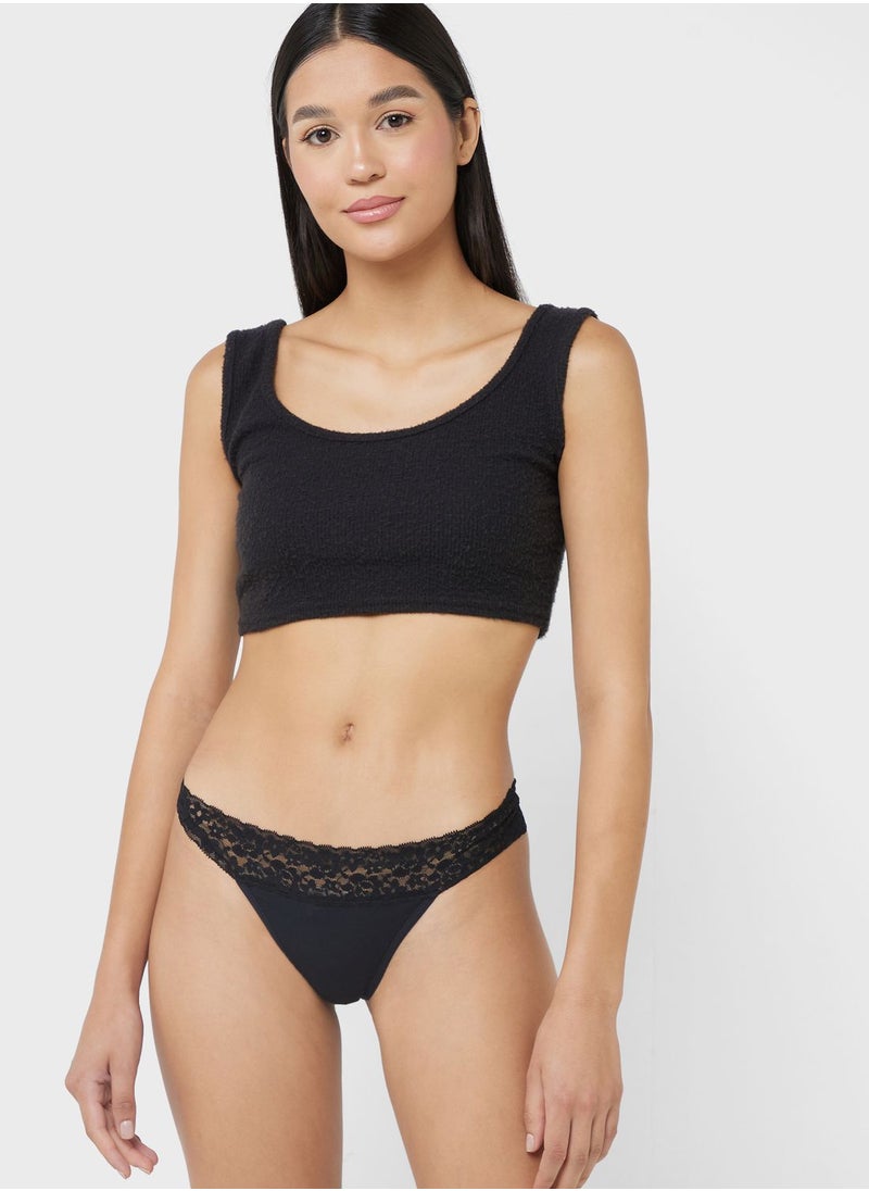 La Senza - Lace Detail High Leg Thong - Image 1