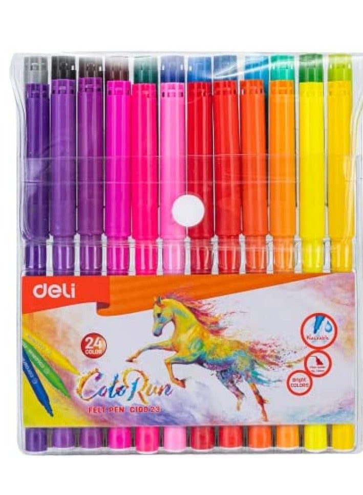 Deli 24-Piece Washable Felt Pen Set Multicolour - Image 2