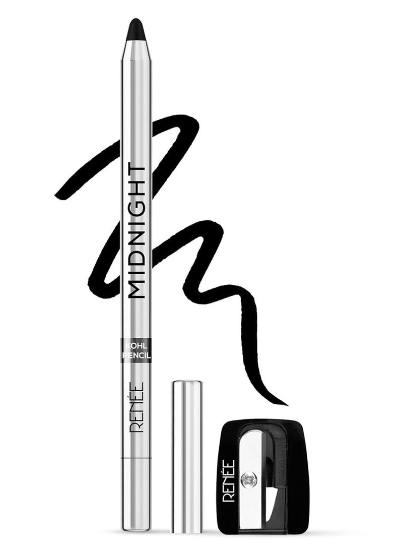 Renee Midnight Kohl Pencil - Smudgeproof And Waterproof Kajal - 24 Hrs Long Stay - Darkest Black - One Swipe Application - Rich Color Payoff - Vitamin E, Olive Oil And Castor Oil-1.5 Gm, Matte Finish - Image 1