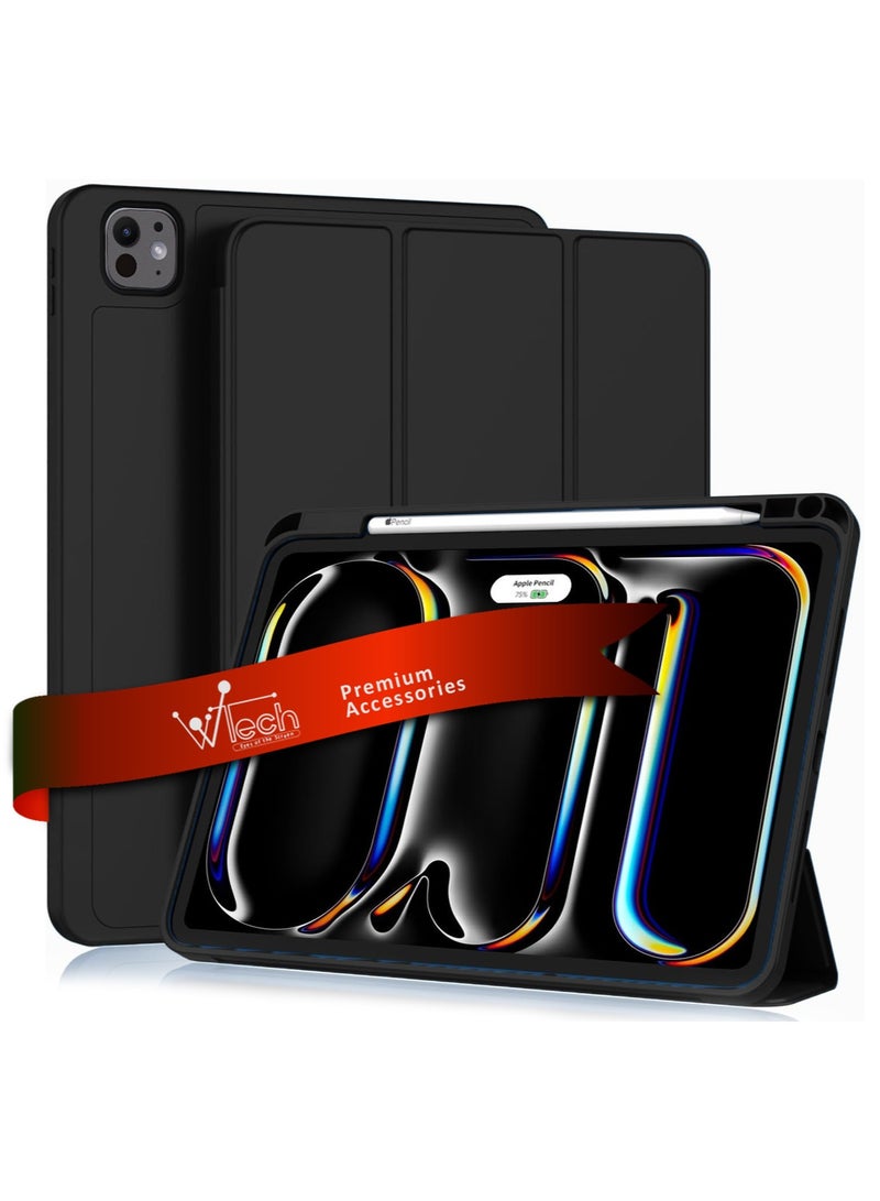 Wtech Apple iPad Pro 13 5G 2025 (7th Gen) 13 inch Smart Flip Auto Awake/Auto Sleep Leather Texture with Pen Holder Case Cover - Black - Image 1