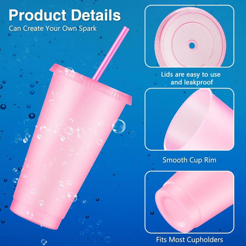 Amyhill 12 Pcs Reusable Glitter Cups with Lids and Straws 24 oz Plastic Tumbler Iced Coffee Cup Travel Mug for Smoothie Juice Birthday Sleepover Party Supplies for Parties Girl(Light Pink) - Image 3
