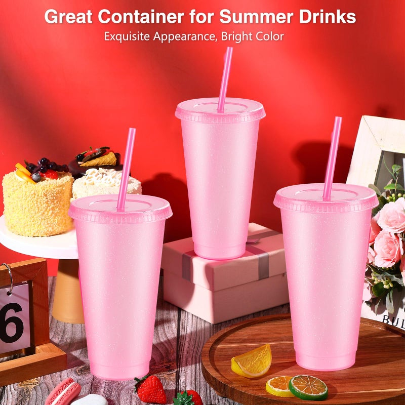 Amyhill 12 Pcs Reusable Glitter Cups with Lids and Straws 24 oz Plastic Tumbler Iced Coffee Cup Travel Mug for Smoothie Juice Birthday Sleepover Party Supplies for Parties Girl(Light Pink) - Image 4