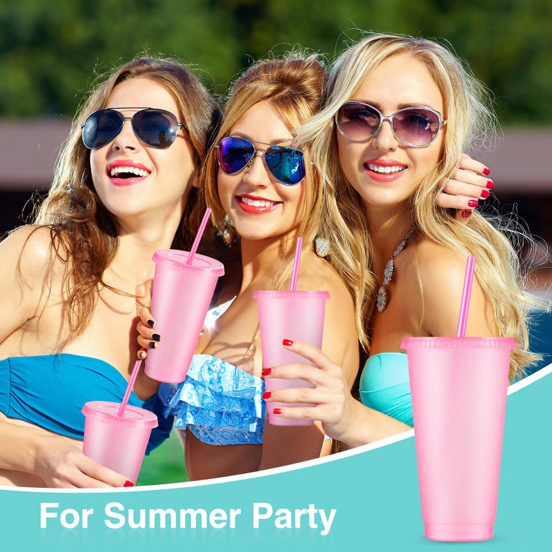Amyhill 12 Pcs Reusable Glitter Cups with Lids and Straws 24 oz Plastic Tumbler Iced Coffee Cup Travel Mug for Smoothie Juice Birthday Sleepover Party Supplies for Parties Girl(Light Pink) - Image 5