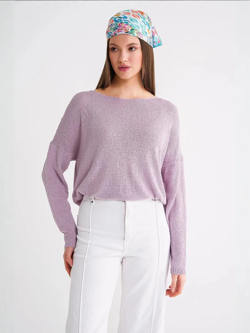 Mixray Lilac Purple MIXRAY Oversized Boat Neck Knit Sweater for Women | Best Price UAE